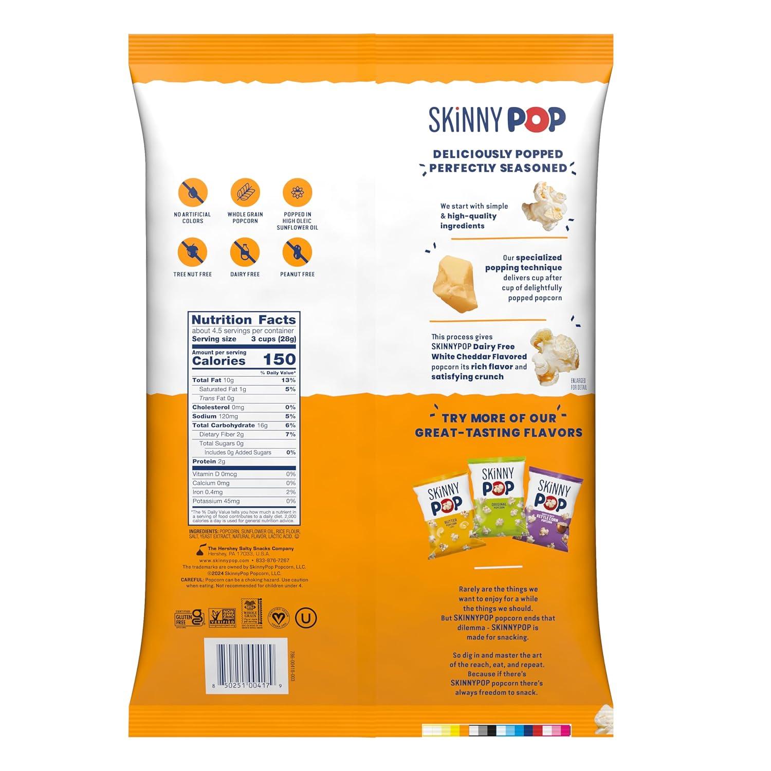 image:imageSkinnyPop Popcorn DairyFree White Cheddar Whole Grain Snack 44oz Bags 12ctDFCheddarCheese
