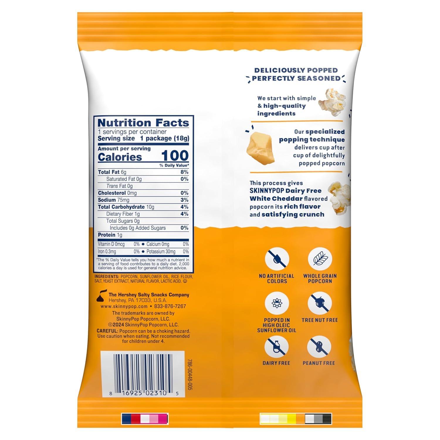 image:imageSkinnyPop Popcorn DairyFree White Cheddar Whole Grain Snack 44oz Bags 12ctDairy Free White Cheddar