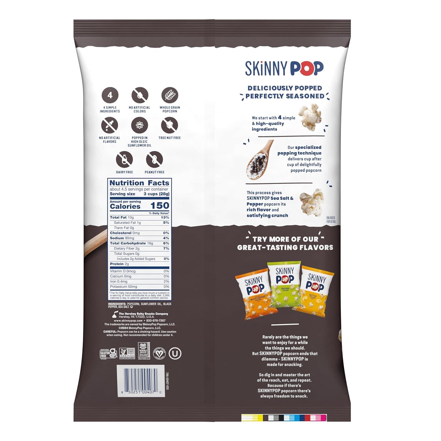 image:imageSkinnyPop Popcorn DairyFree White Cheddar Whole Grain Snack 44oz Bags 12ctSaltAndPepper