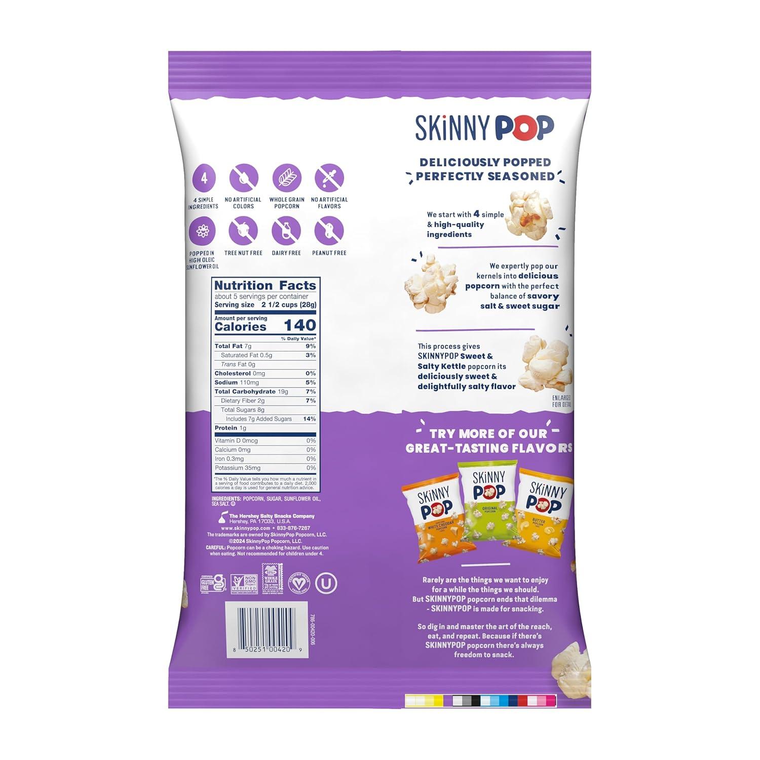 image:imageSkinnyPop Popcorn DairyFree White Cheddar Whole Grain Snack 44oz Bags 12ctSweet Salty Kettle