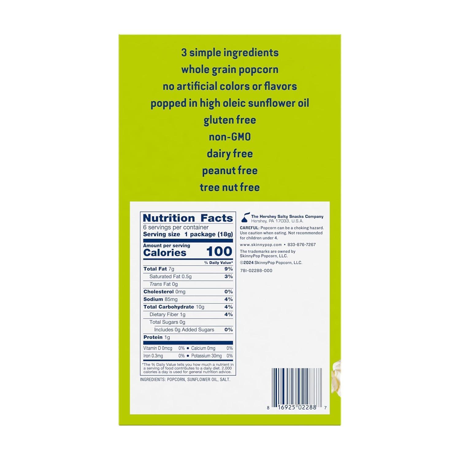 image:imageSkinnyPop Popcorn Original Whole Grain DairyFree Snack 065oz Bags 6ctOriginal