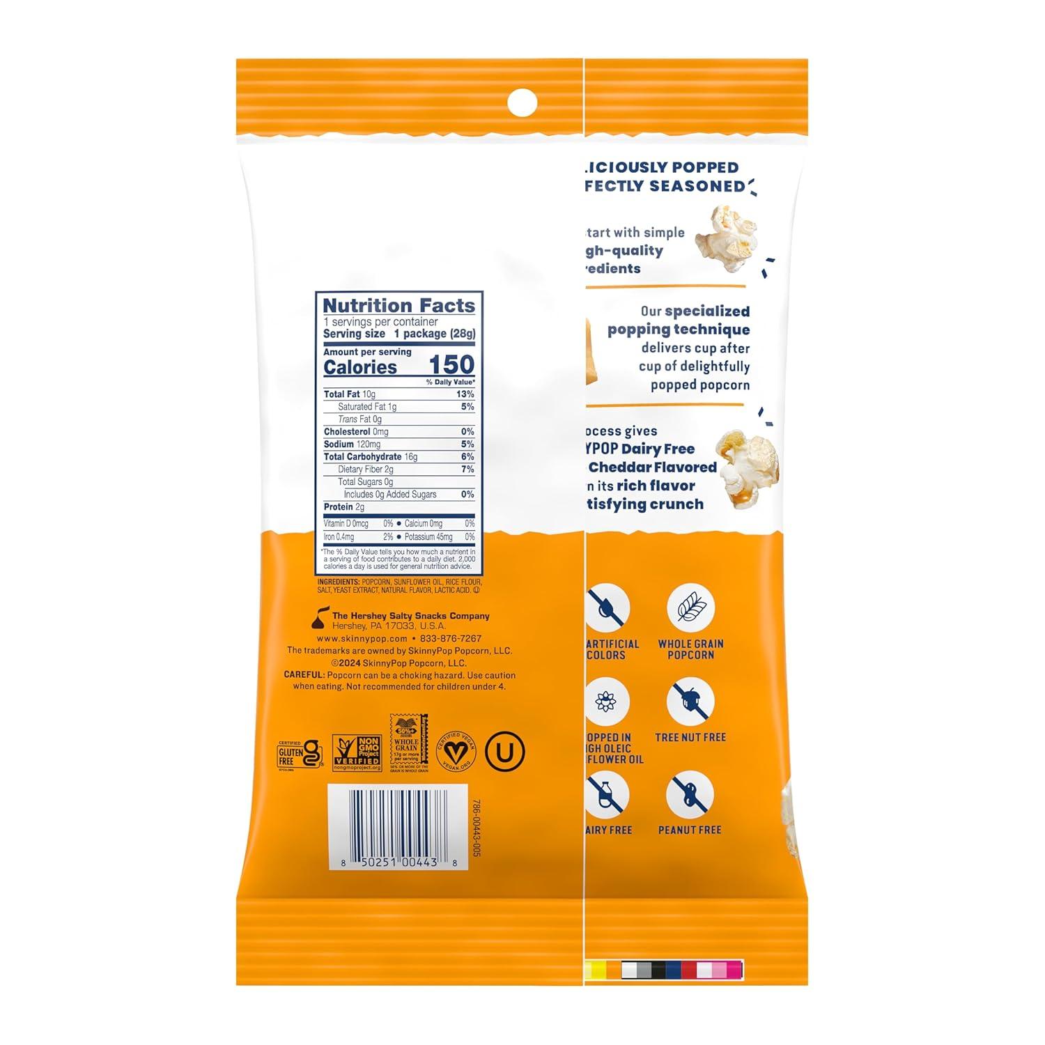 image:imageSkinnyPop Popcorn White Cheddar Whole Grain DairyFree Snack 1oz Bags 12ctDairy Free White Cheddar