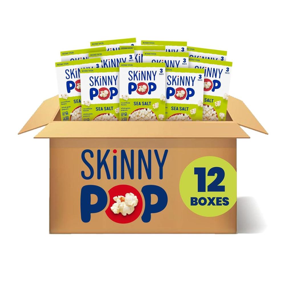 image:imageSkinnyPop Popcorn Sea Salt Microwave 28oz 12 Boxes 3 Bags per BoxSeaSalt