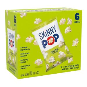SkinnyPop Popcorn, Original, Whole Grain, Dairy-Free Snack, 0.65oz Bags (6ct)(Original)